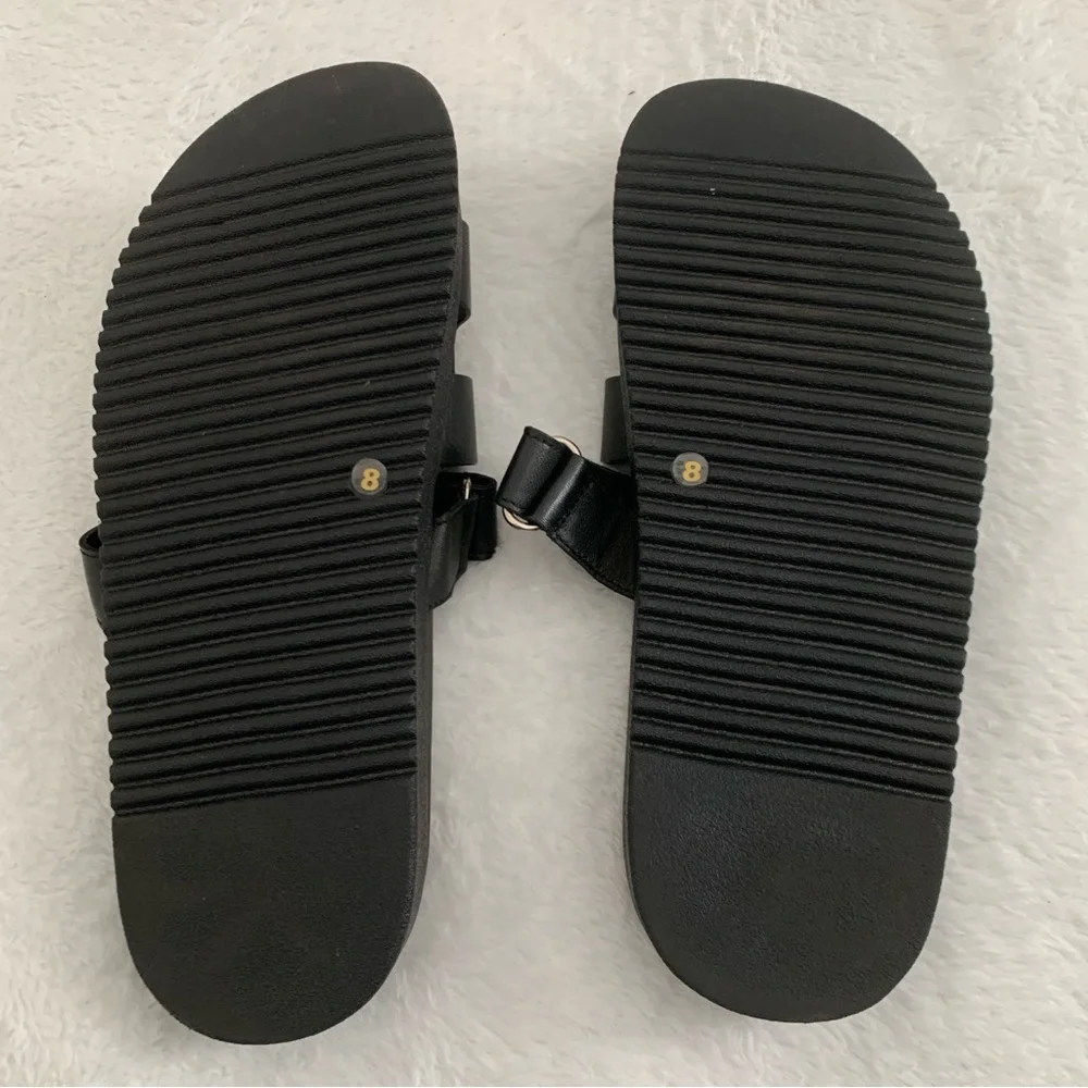 Women’s 8 STEVE MADDEN Mayven Black Leather H Flatform Luxe Slide Sandals - Picture 5 of 5